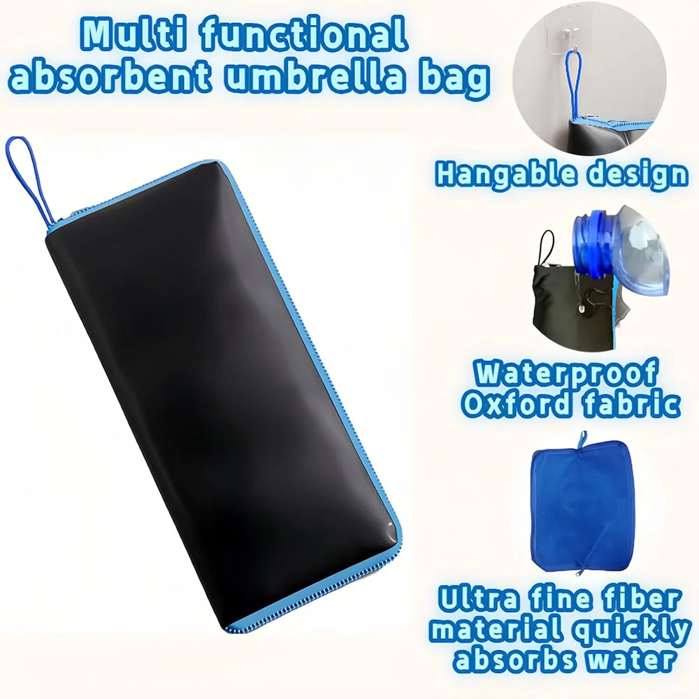  Dual-Sided Wet Umbrella Bag Waterproof Super Absorbent Portable Carry Pouch for Travel Commute Leak-Proof Zipper Storage Bag