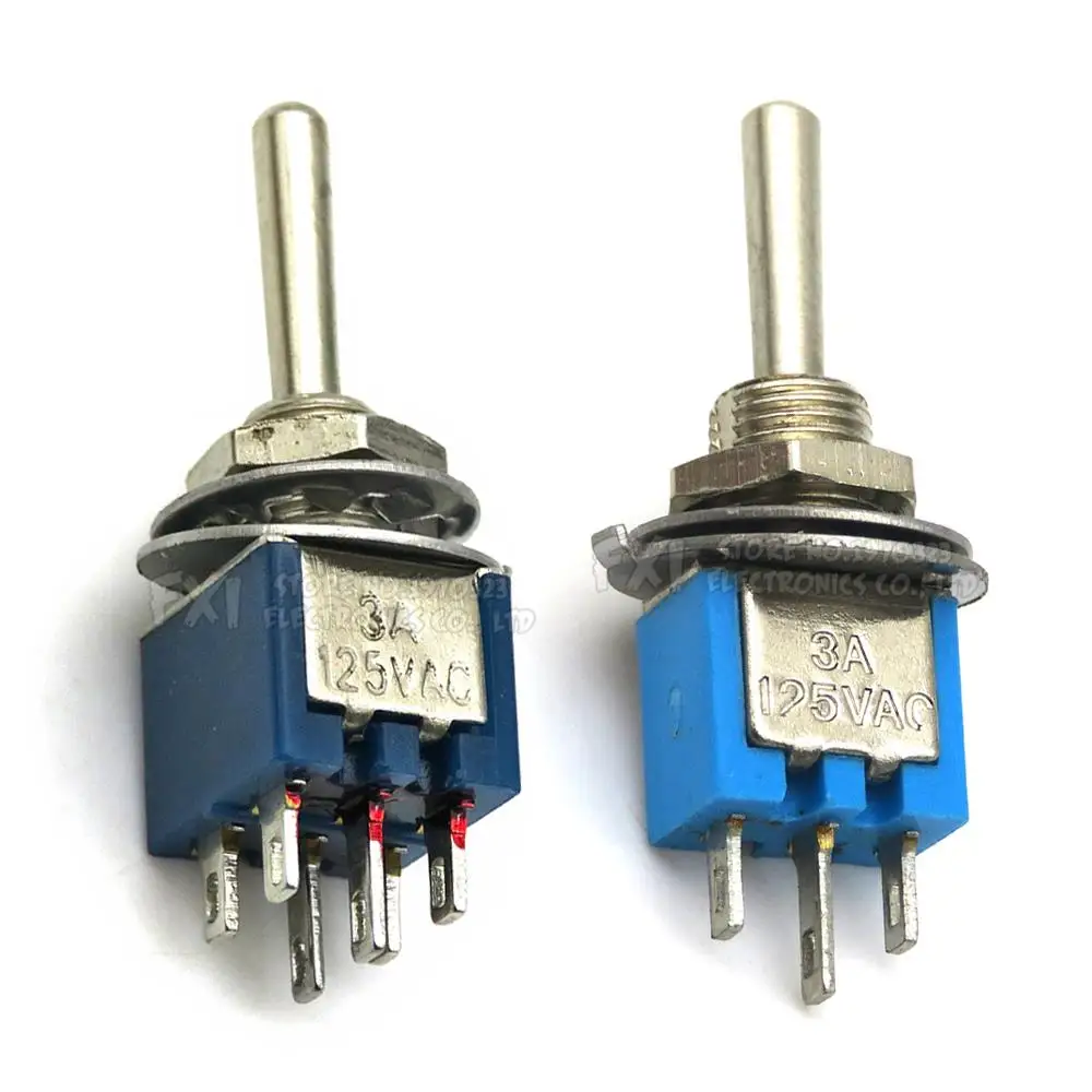 5PCS SMTS-102 SMTS-202 Light Blue Sub-Miniature Toggle Switch ON-ON SPDT 3-Pins 3A 125VAC 1.5A Amps 250VAC DL 6PIN