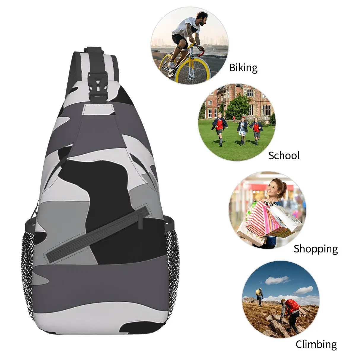 Sac à bandoulière gris camouflage Weiner chien, sacs de poitrine teckel pour animaux de compagnie, sac de voyage, sacoche de sport pour adolescents unisexe