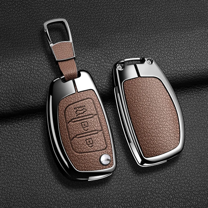 

For Hyundai Grand i10 2023 IX35 IX45 I20 I30 HB20 Elantra Solaris Sonata Santa Fe Sport Tucson Metal Car Key Case Cover Shell
