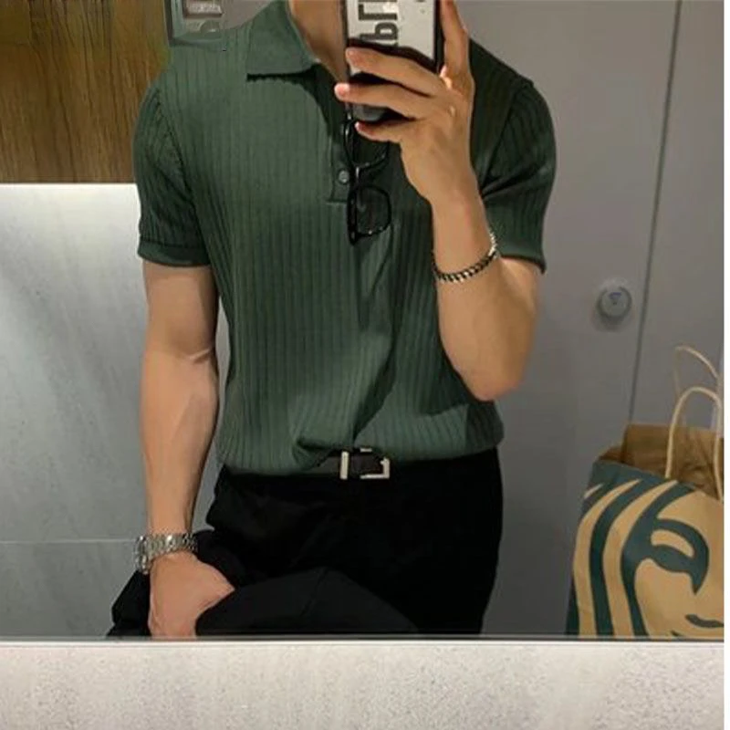 

2023 Men Solid Color Polo Shirts Summer Men Clothing Lapel Neck Shirt British Fashion Pure Cotton POLO Shirts Tops A57