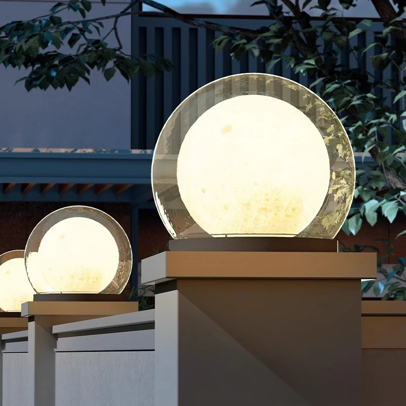 2026 Solar Moon Post Light Waterproof Villa Courtyard Gate Fence Pillar Decorative Outdoor Lamp