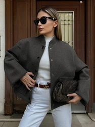 TARUXY Stand Collar Short Jacket For Women Fashion Loose Single Breasted Coat Casual 2025 Spring Autumn New Solid Woman Outwear