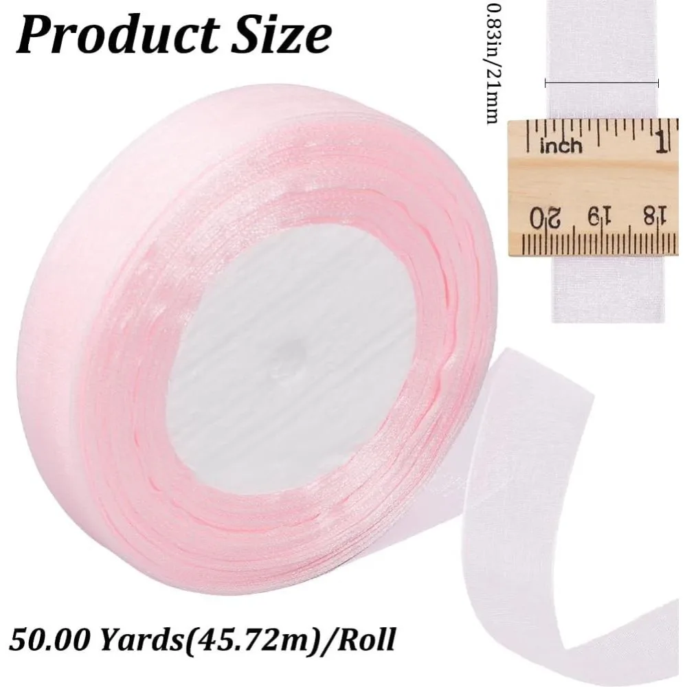 50 Yards x 7/8 Inch Sheer Organza Ribbon Pink Chiffon Ribbon Trim Party Decoration Wedding Invitations Wreaths Wrap Crafts Mesh