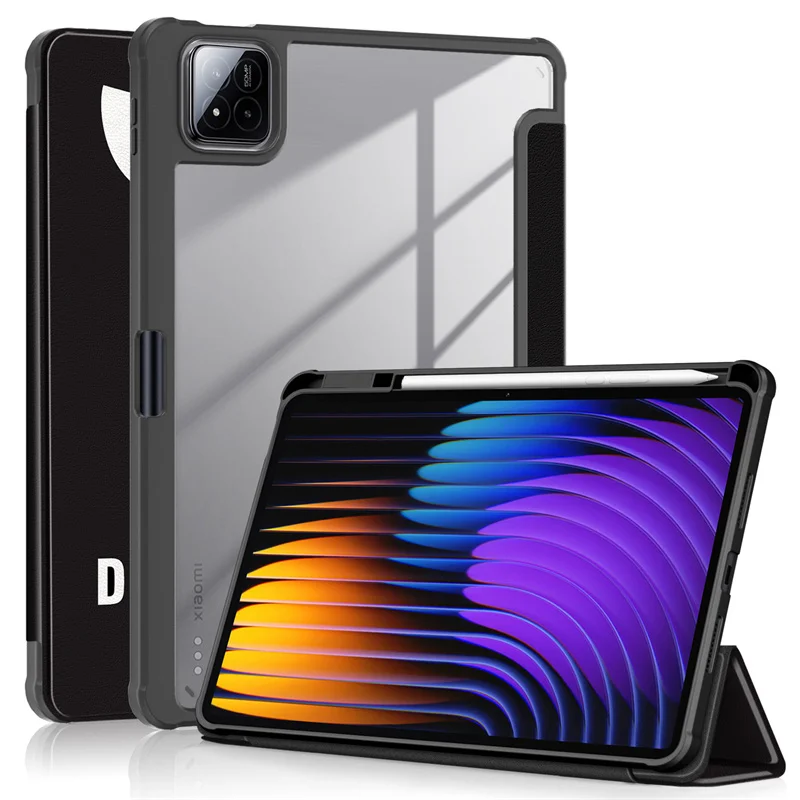 For Xiaomi Pad 7 Case With Pen Holder PU Leather Acrylic Back Fold