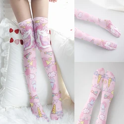 Japanese Loli Soft Girl Stockings Unicorn Print Over Knee Lolita Thigh High Stockings Fashion Cosplay Collocation Stockings