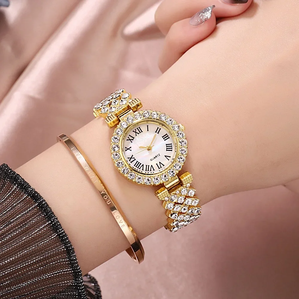 MAYZHISU Women Watches Fashion Women Quartz Wristwatch Small Round Dial Alloy Strap Waterproof Diamond Bracelet Clock for Ladies