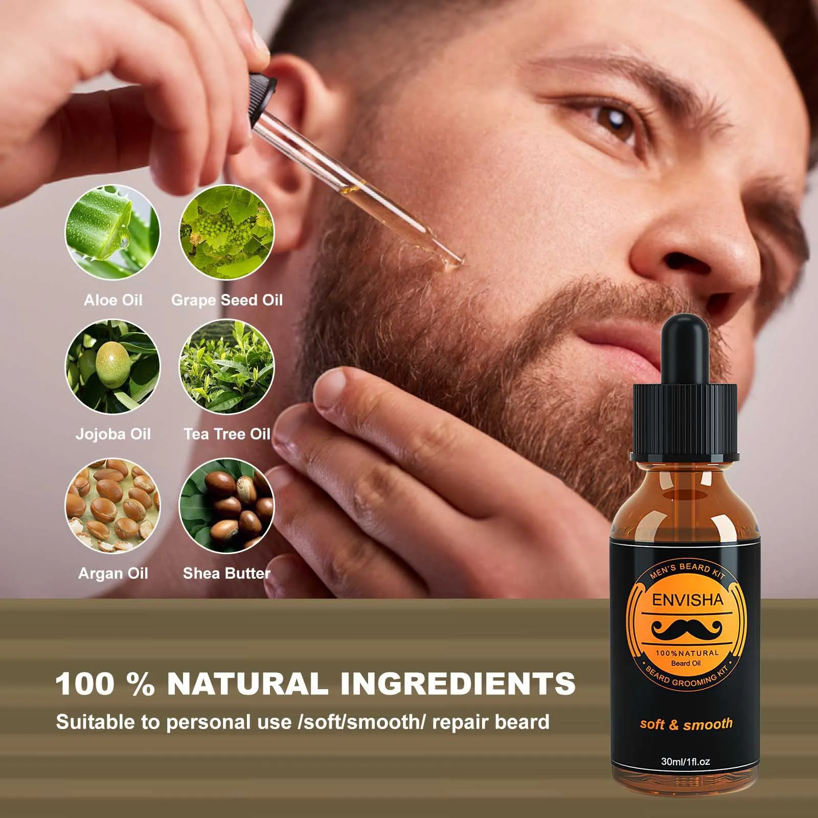 Men's Beard Care Kit: Comprehensive 6Pcs Set with Essential Oil, Moisturizing Wax,Brush, Comb & Styling Scissors