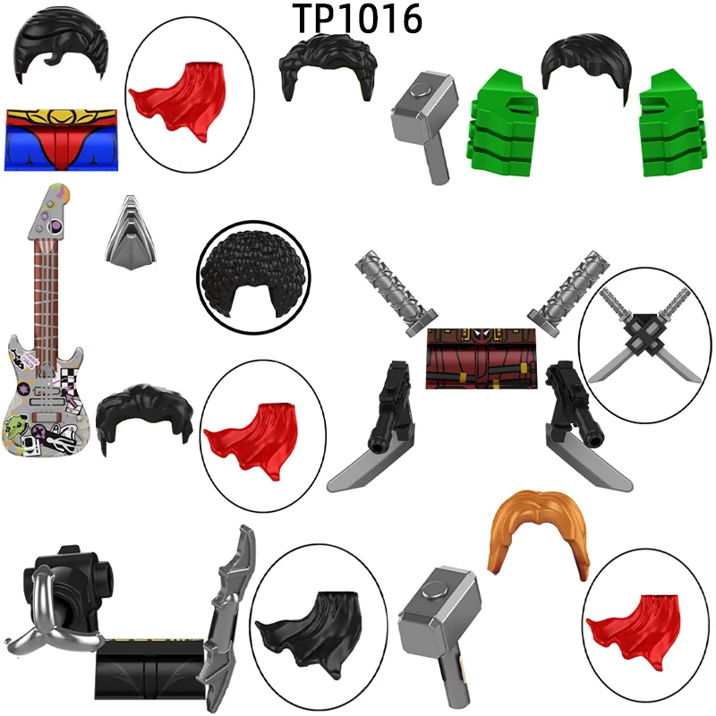 The Action Figures Dart Hammer Guitar Weapons Pants Hair Parts Model Blocks MOC Bricks Set Gifts Toys For Children TP1016