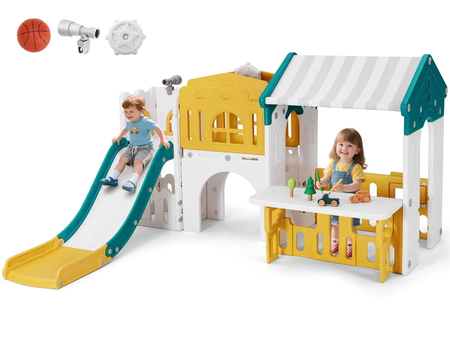 

Игровой комплекс 9 в 1 для малышей: горка, скалодром, игровой домик с горкой, баскетбольное кольцо, индивидуальный дизайн