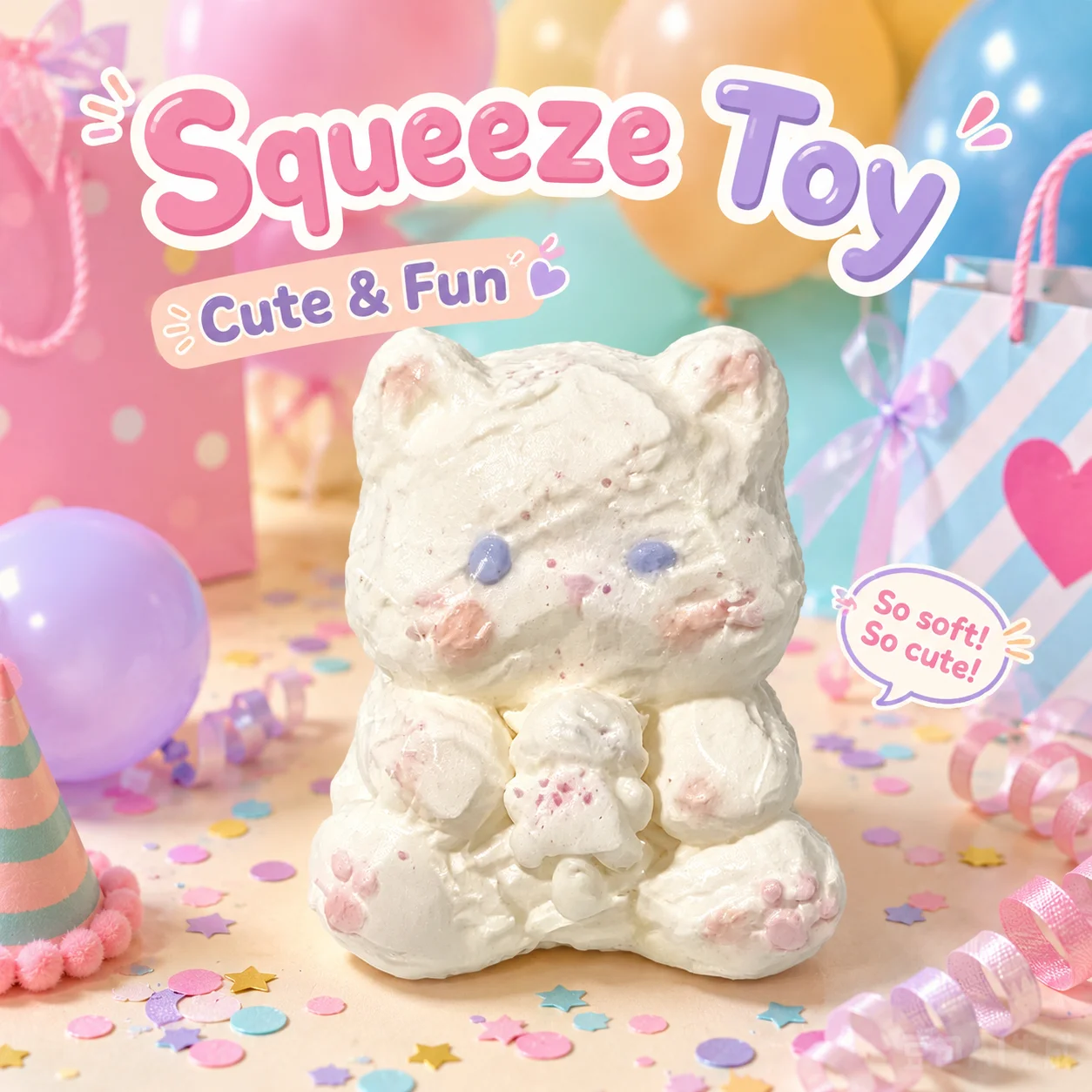 Jouet Squishy Chaton Cartoon à Rebond Lent, Doux et Moelleux, Forme d'Animal Adorable, Anti-Stress, Sans Danger pour les Aliments, Blanc, Petit Format