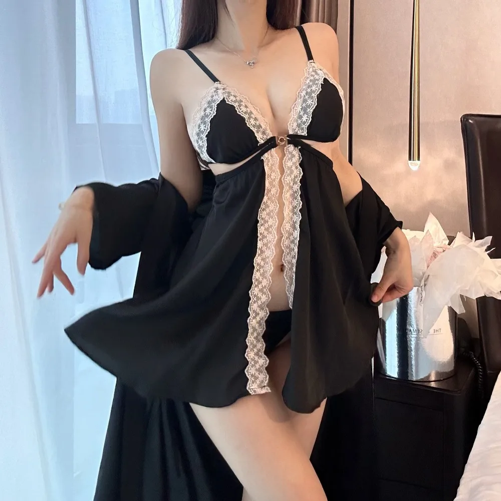

Sexy Open Front Lingerie Chemise Women's Cut Out Lace Babydoll Nightgown See Through Seductive Sleepwear Backless Adjustable New