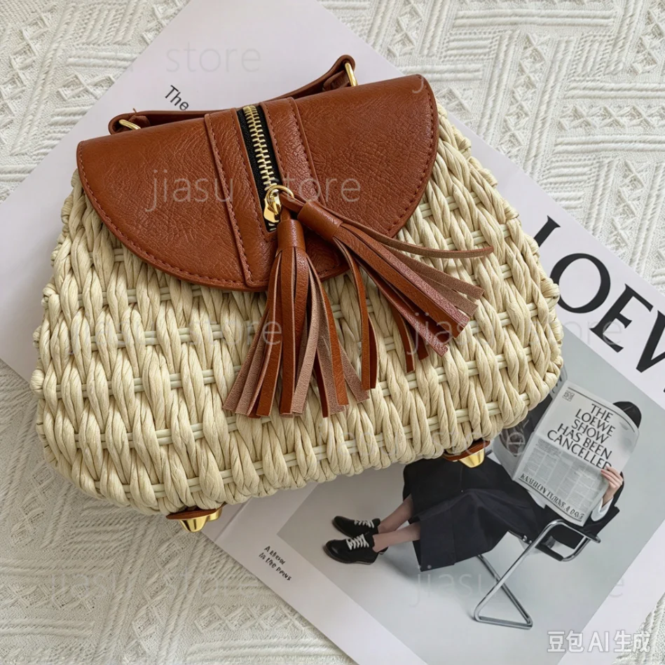 Straw Woven Women's Handbag, Tassel Design Casual Tote for Work Commute, Versatile Fashion Shoulder Bag