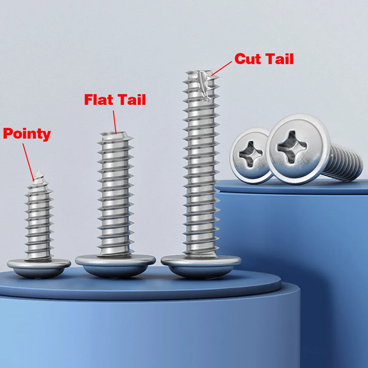 Cruz Rodada Cabeça Auto Tapping Parafuso com Almofada, Madeira Parafuso, 304 SS, M2-M5