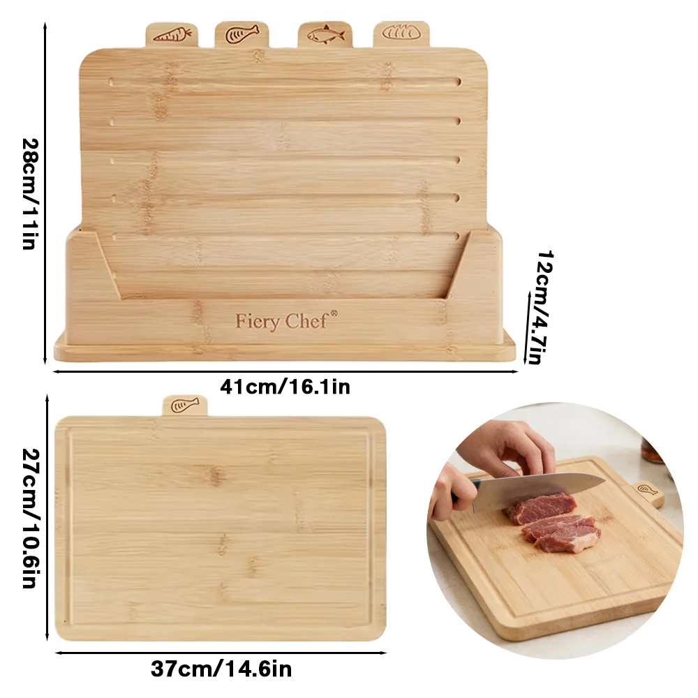 4pcs Bamboo Chopping Board Set | Outdoor Portable Cutting Board Ideal for Bread/Vegetable/Fruit/Meat/Fish | Kitchen Accessories