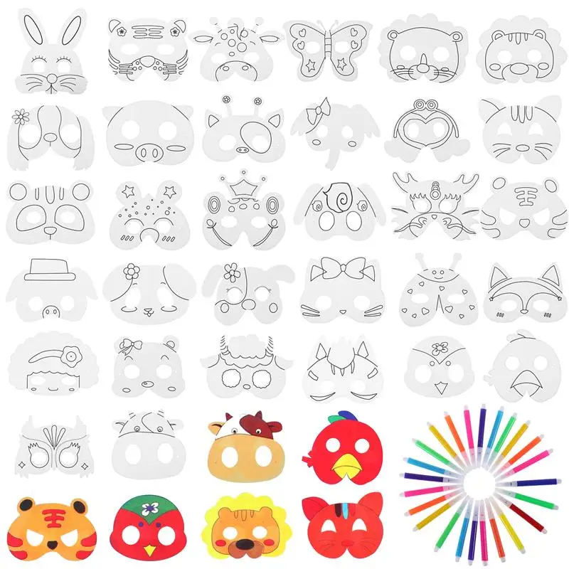 1 Set Blank Masks DIY Hand Painting Masks Animal Masks Coloring Painting Masks With Color Pen Masquerade Party Cosplay Props