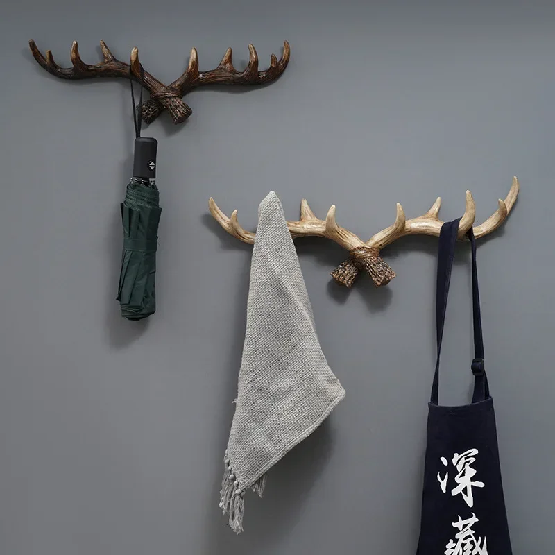 

Nordic Retro Antler Hooks Wall Hanging Clothes Hat Hanger Resin Handmade Hooker Load Bearing Storager Floating Shelves for Wall