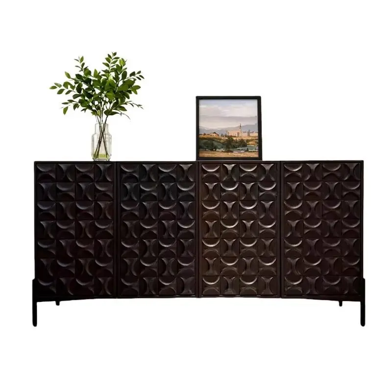 

Italian minimalist solid wood sideboard, living room, home high-end carved entryway, light luxury storage cabinet, black