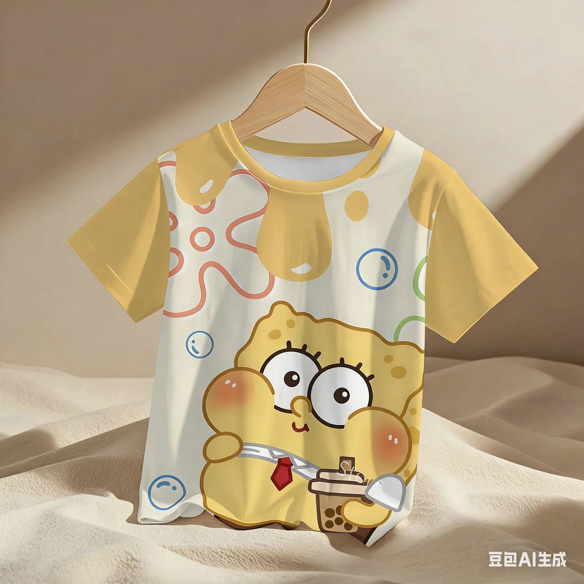 2026 جديد Harajuku الشارع موضة الأولاد الجولة الرقبة تي شيرت سبونجبوب سكوير ثلاثية الأبعاد الكرتون الصيف الأطفال تي شيرت غير رسمي #3