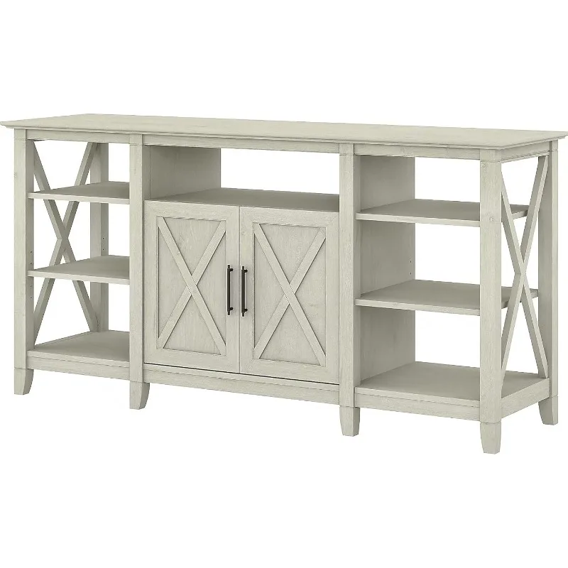 Tall TV Stand for 65 Inch TV in Linen White Oak, Farmhouse Entertainment Center with Storage