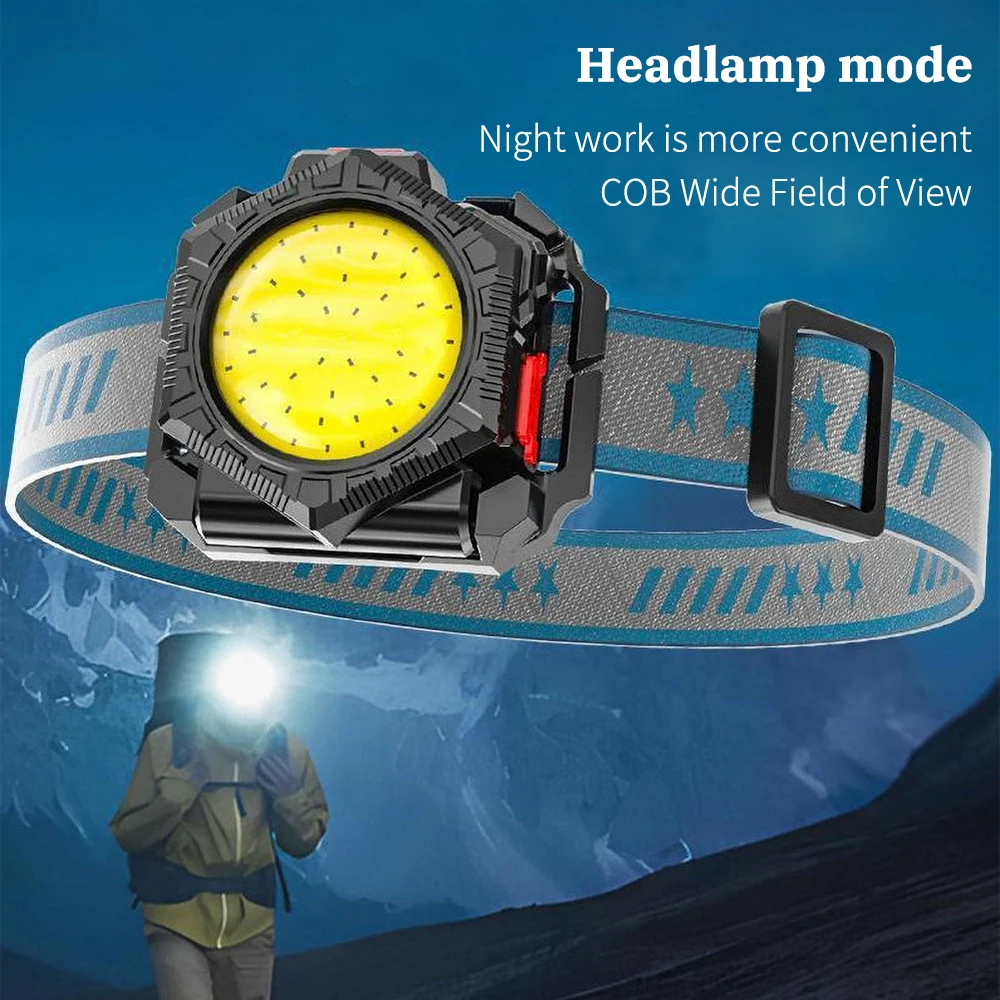 3in1 COB Headlight Wrist Light Belt Pack Light Type-C USB Rechargeable Running Fishing Outdoor Lantern White Red Lighting 4Modes