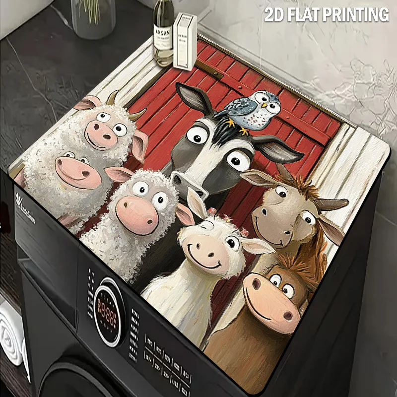 

1 шт. Забавный пылезащитный чехол для сельскохозяйственной стиральной машины — мягкая впитывающая ткань с плоским принтом 2D, пылезащитный коврик для стиральных и сушильных машин с фронтальной загрузкой