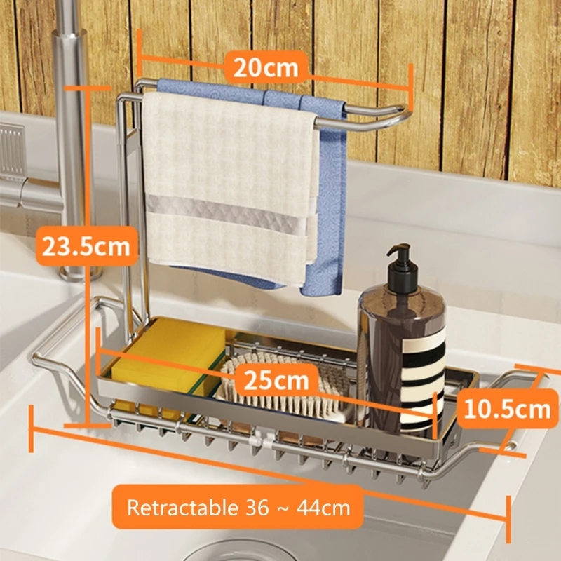 Telescopic Sink Stainless Steel Rack Dish Drying Drain Basket Sponge Soap Towel Holder Kitchen Accessories