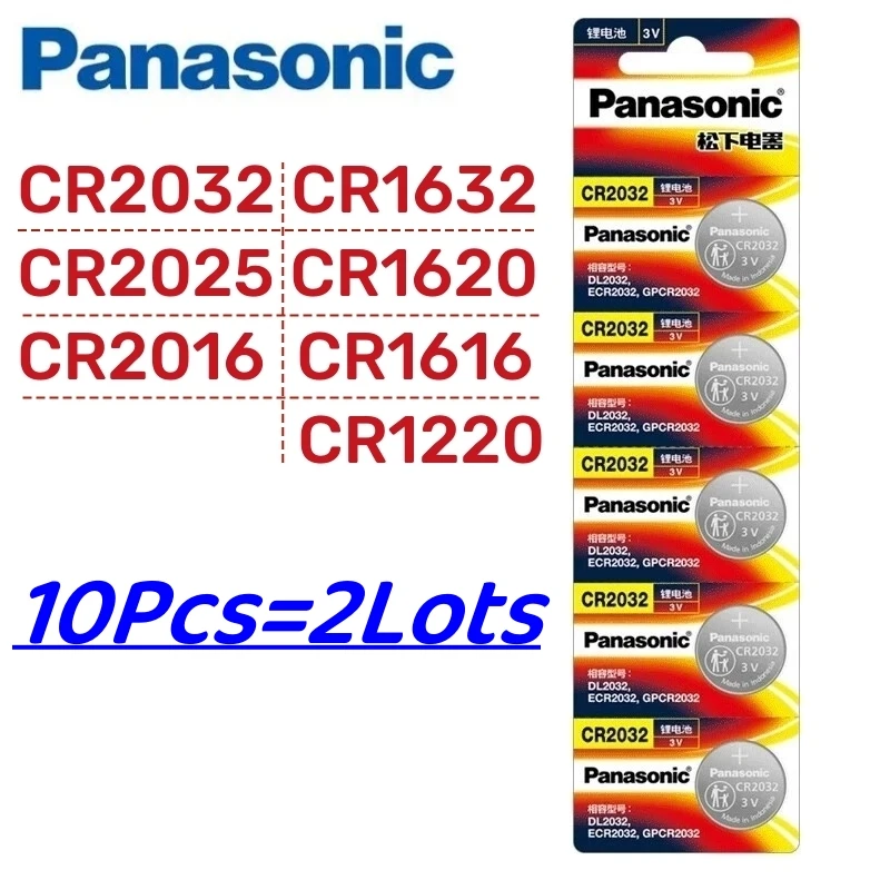 10Pcs Original Panasonic CR2032 battery CR2025 CR2016 batteria CR1632 CR1220 CR1616 CR1620 CR2450 CR2430 CR 2032 Lithum batteria