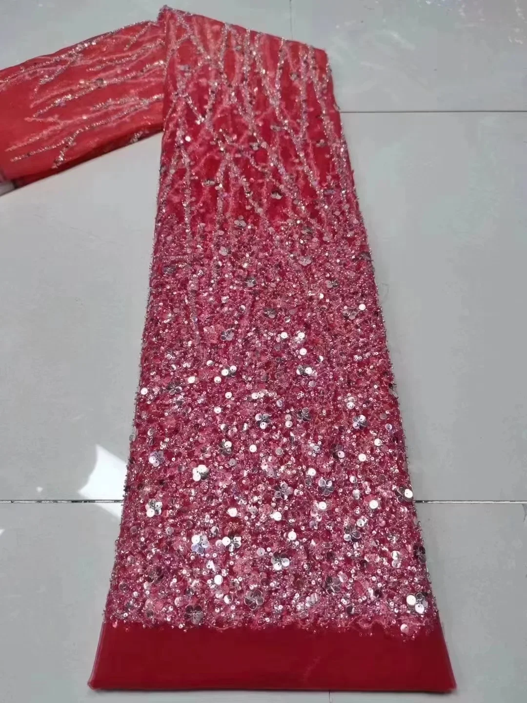 

High-quality beaded lace fabric, 5-yard Nigerian party wedding, multi-color African sequence bride lace fabric