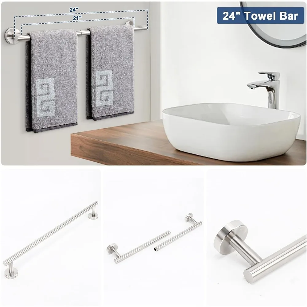 مجموعة أدوات الحمام المصنوعة من الفولاذ المقاوم للصدأ مع رف المناشف وحلقة وحامل ورق التواليت