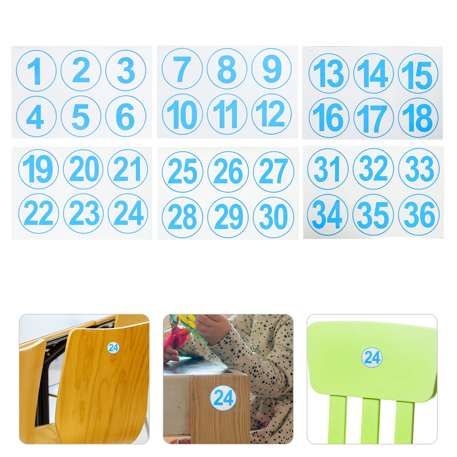 

18 Sheets Labels Self-adhesive Digital Stickers Floor Number Classroom Numbers Round Blue for Classrooms Big Child