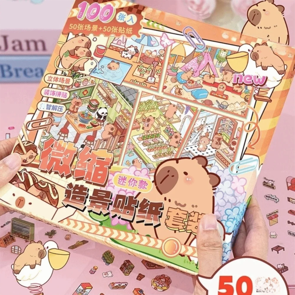 

Набор из 50 миниатюрных 3D-наклеек для создания сцен: мультяшные домики из ПЭТ для визуального складывания и DIY-творчества