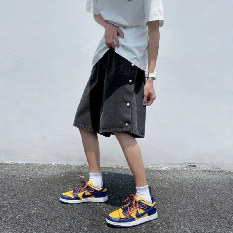 Men's Casual Denim Shorts Button Fly Thin Light Summer Loose Wide Leg Mid-Length Fashionable Easy Match Daily Wear