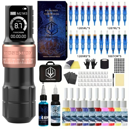 Kit de tatuaje POSEIDON, nuevo Kit de pluma de tatuaje ajustable para maquillaje permanente, Kit de máquina de tatuaje, gran oferta, Kit de pistola de tatuaje inalámbrica