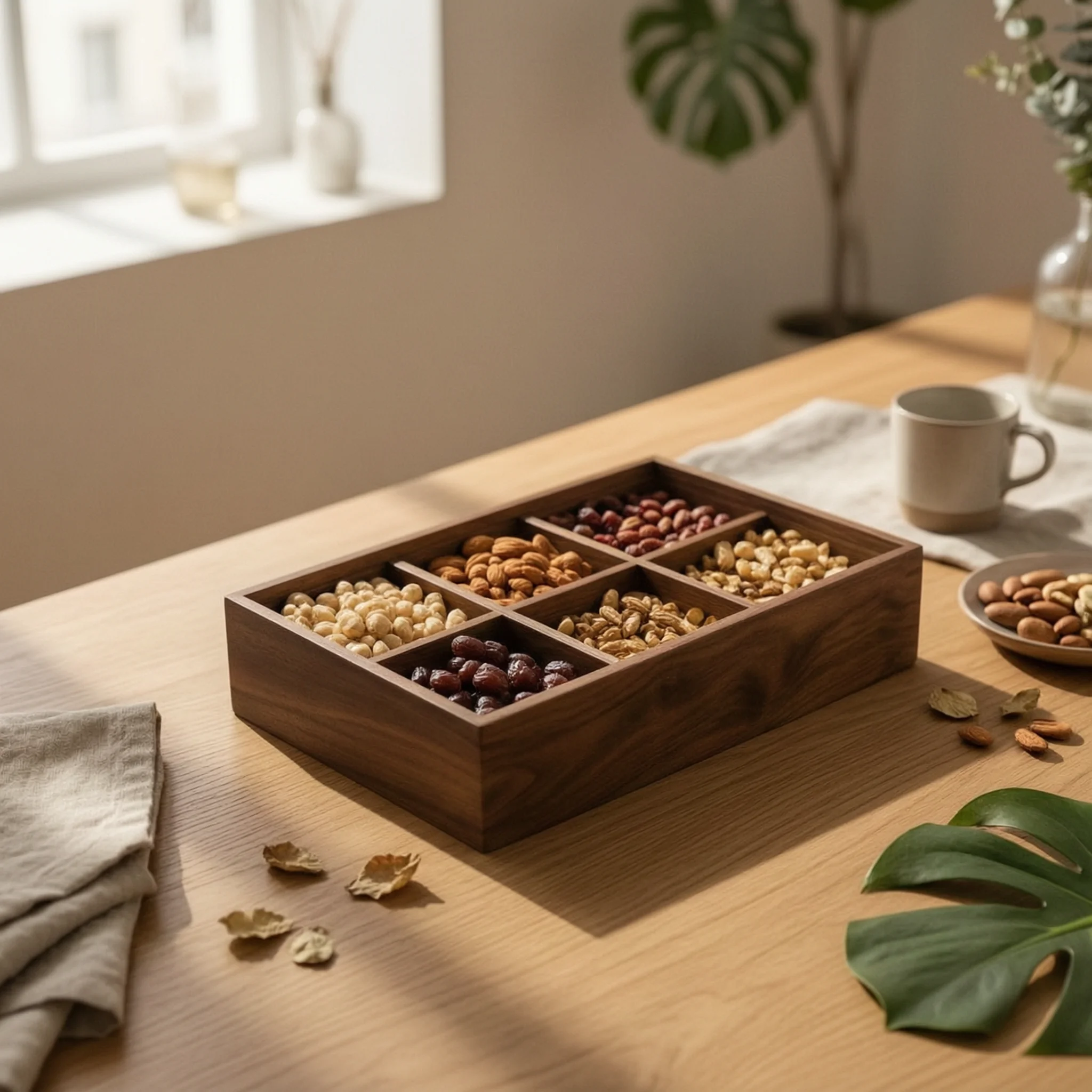 

Wooden Storage Divider Box Natural Multi-Compartment Wooden Tray Storage Box with Compartments Decorative Compartment Tray