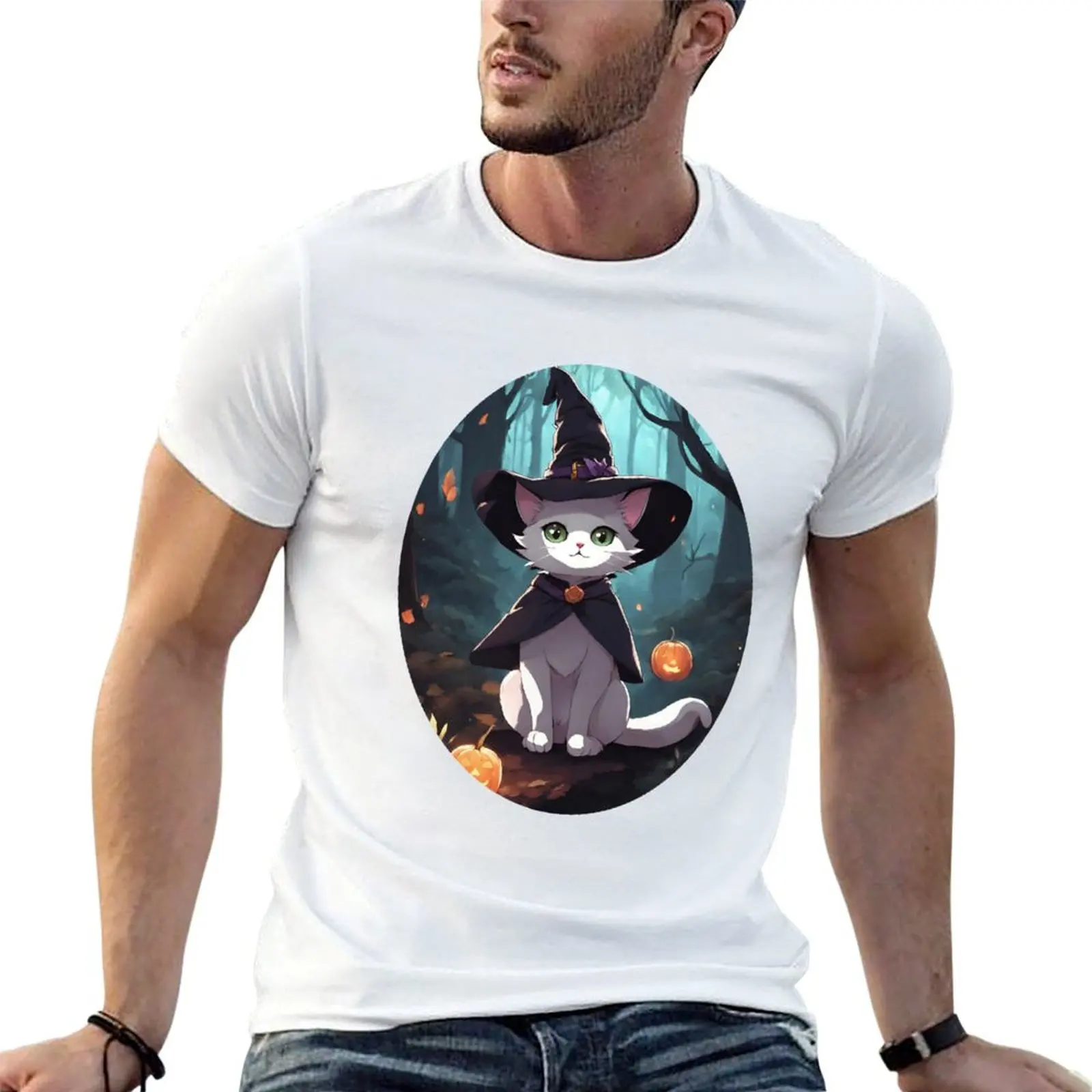 Cute Witchy Cat: Perfect Design for Cat Lovers and Witches T-Shirt man t shirt cotton T-Shirt