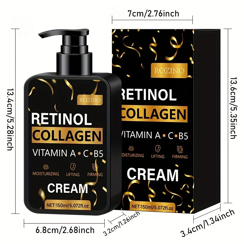 Retinol Collagen Face Cream with Vitamin C B5, Anti-Aging Skin Tightening Moisturizer for Wrinkles and Fine Lines, Firming Lifting Facial Lotion for Dull Skin, Summer Daily Hydrating Skin Care, Fast Absorbing Non-Greasy Formula, 150ml/5.072fl oz view 3