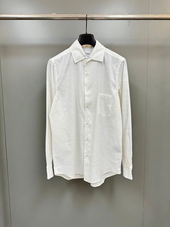 LP Old Money Style 2026 New Season Mens Linen Logo Side Trim Soft Smooth Turn Down Collar Solid Casual Shirt For Men
