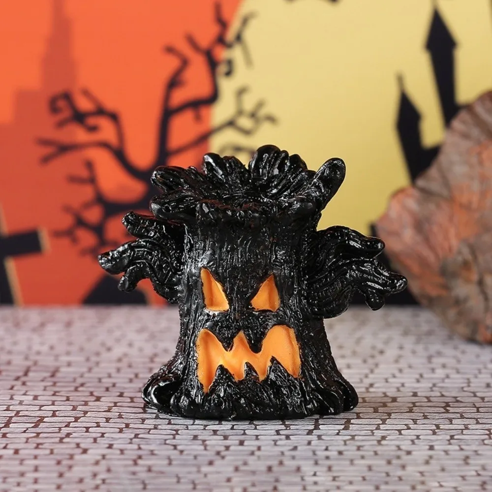 Resin Halloween Monster Tree Light Ornament Mini Tree Stump Spooky Scary Tree Stump Lamp Simulated Tree Glow Effect