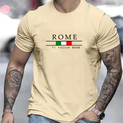 Camiseta holgada de manga corta para hombre, camisa con estampado de letras romanas, informal y cómoda, cuello redondo, 100% algodón, Verano