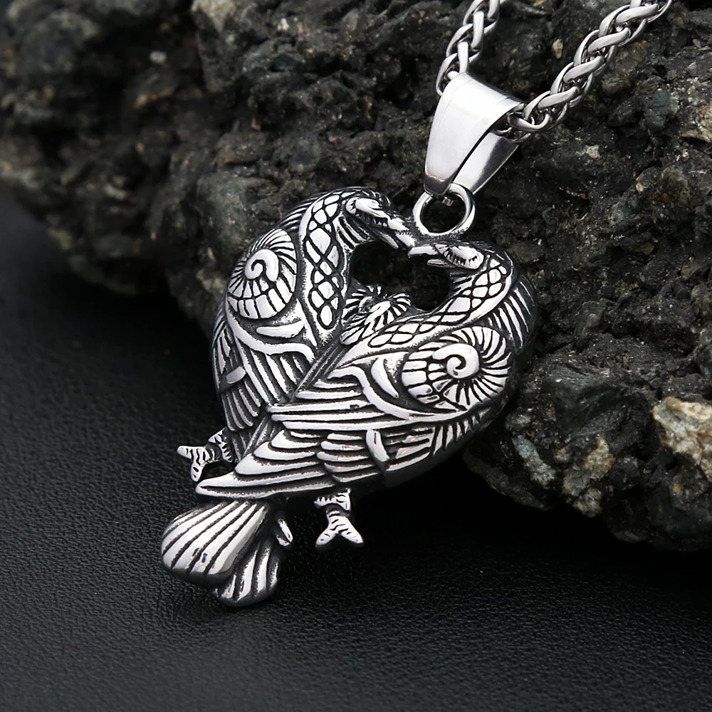 Nordic Viking Stainless Steel Odin Double Raven Pendant Necklaces For Men Women Gothic Vintage Amulet Jewelry Gifts Dropshipping