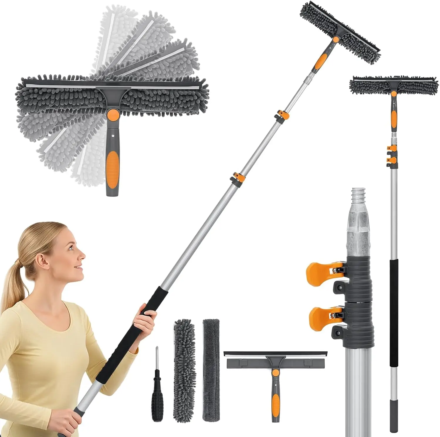 

20-футовый телескопический стеклоочиститель для окон с большой 14-дюймовой насадкой, набор для мытья высоких окон, стекол, автодомов