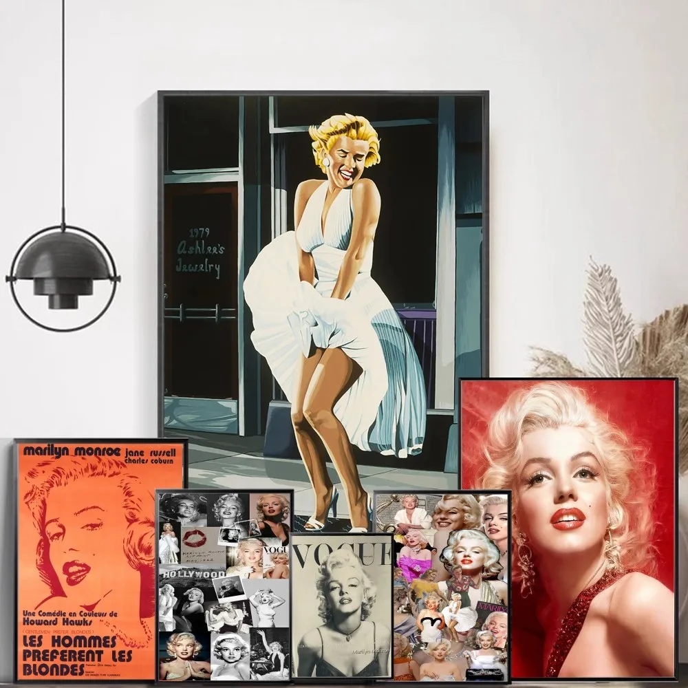 Vintage Marilyn Monroe 50s Movie DIY Sticky Poster Fancy Wall Sticker for Living Room Bar Decoration Wall Decor