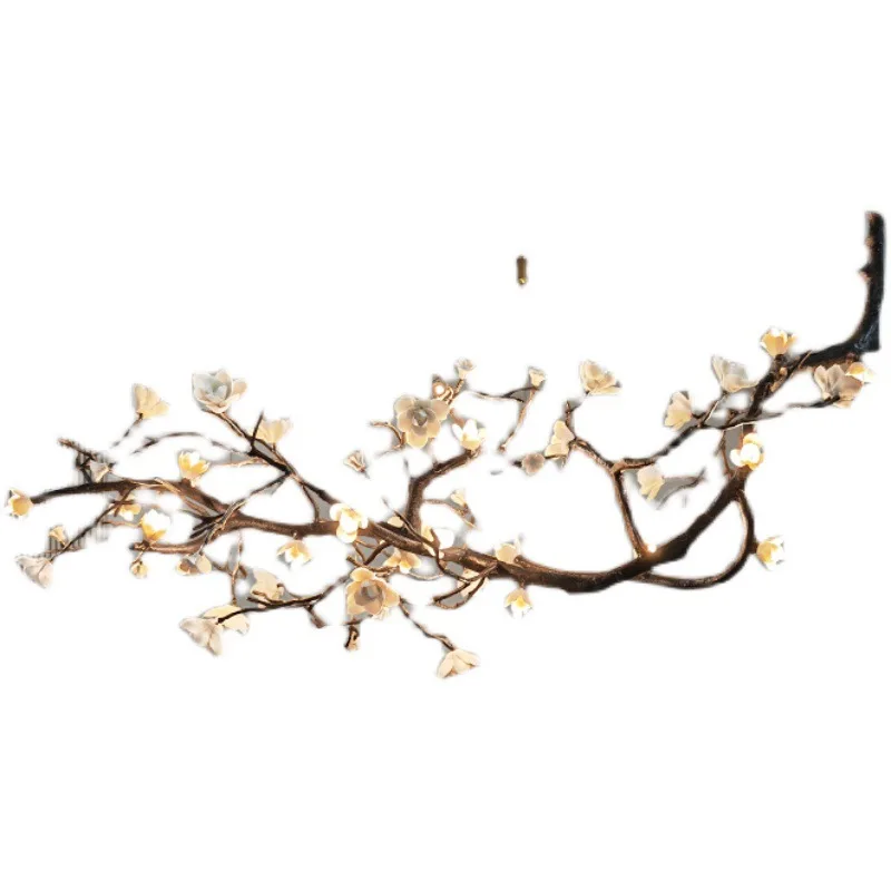 

Light luxury living room light, all copper branches, ceramic magnolia flower, retro wabi sandy wind chandelier