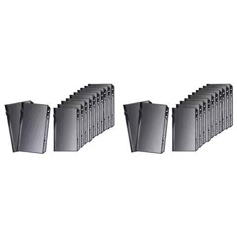 Upgraded-24Pcs Black A6 Binder Pockets PVC Cash Envelopes Budget Money Zipper Pouch Reusable Envelopes For Cash 1 Grid