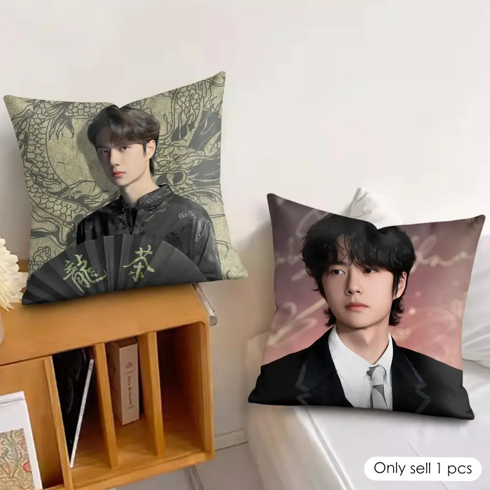 Actor W-Wang Yibo Iconic Cushion Cover Soft Plush Fabric Double-Sided Printed Pillowcase for All Seasons Home Decor