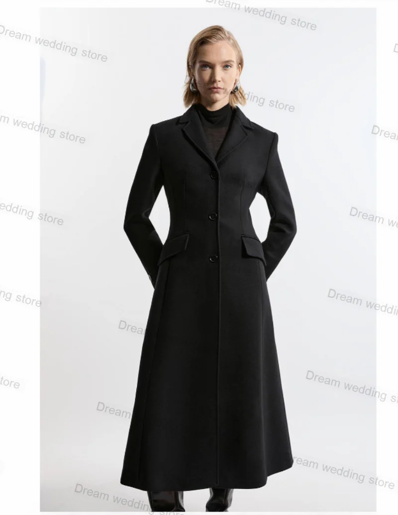 Black Cashmere Wool Women Suit 1 Piece Long Blazer Overcoat Prom Dress Formal Office Lady Jacket Wedding Tuxedos Customized Coat