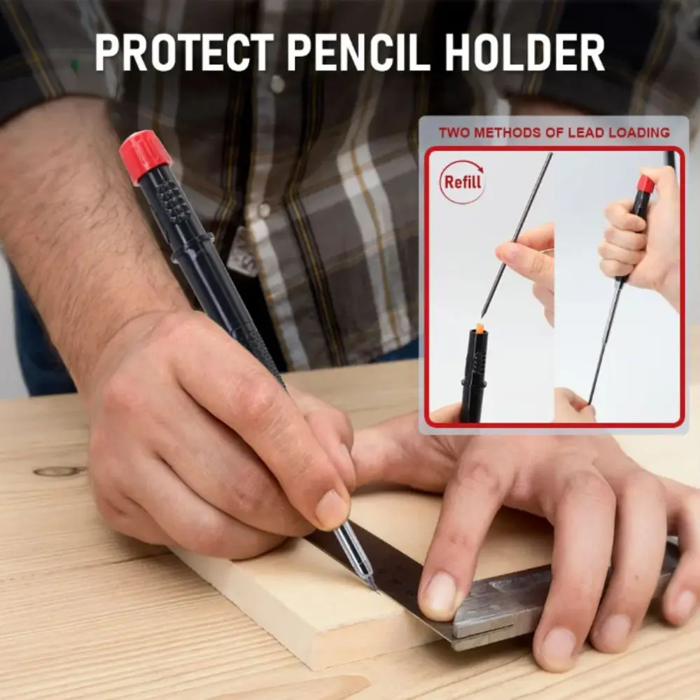 

2.8mm Lead Woodworking Mechanical Pencil Built-In Sharpener New Tip Design Carpenters Marking Pencil Long Head Pen Cap