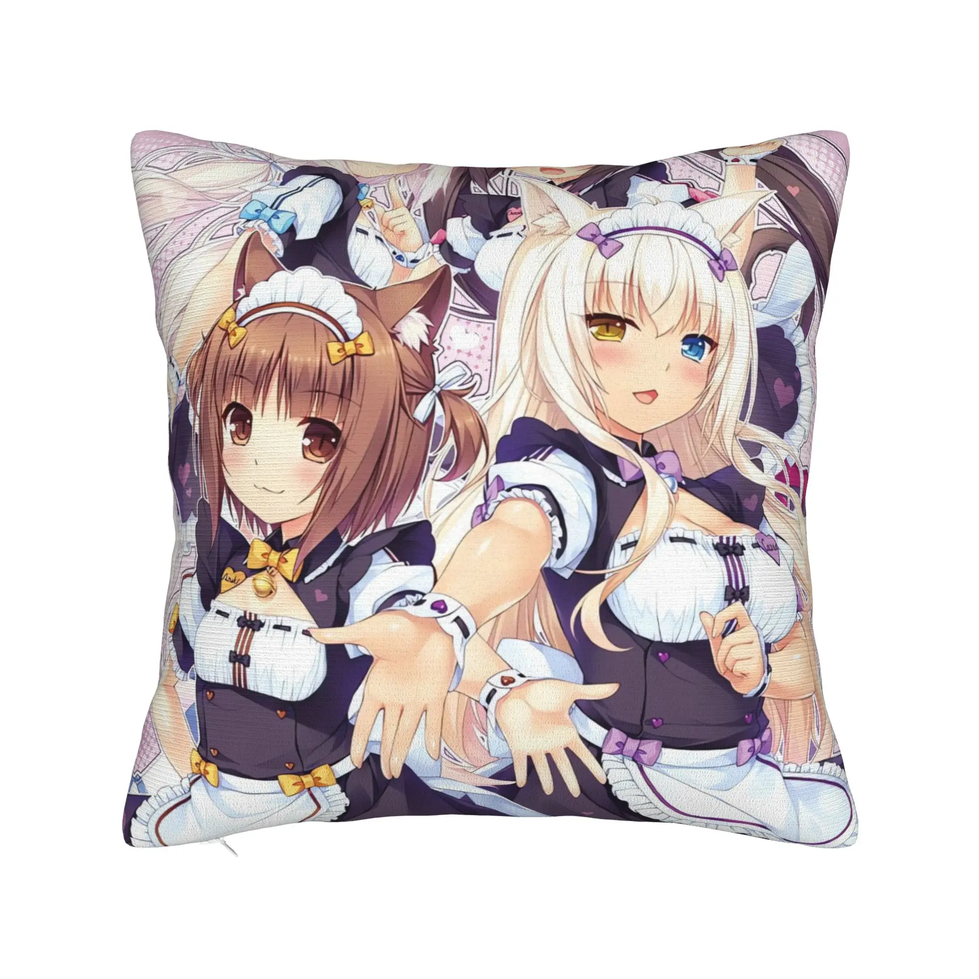 Super Kawaii Game Nekopara Chocola Vanilla Pillow Case  Soft Pillow Cover Funny Cushion Cover For Living Room Bed Chair