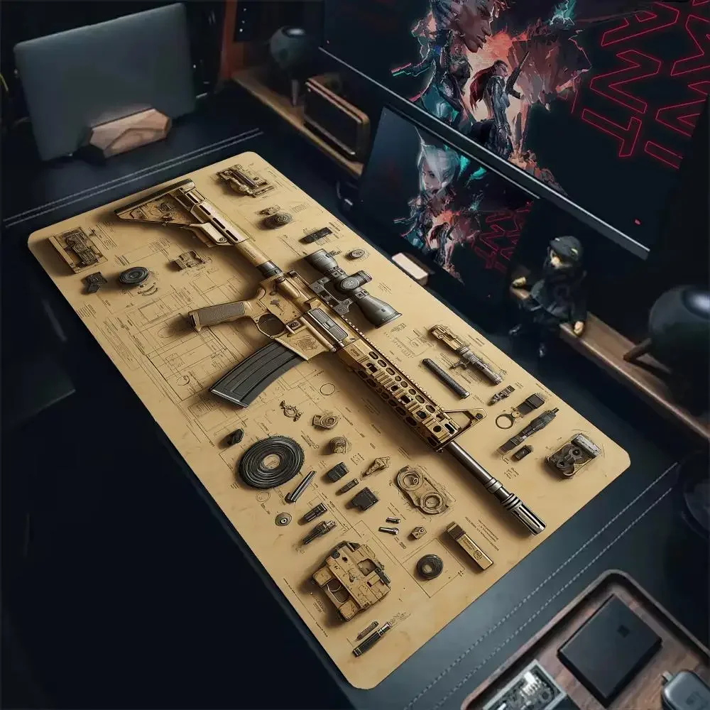 Aging Tactical Gun Blueprint Gaming Mouse Pad Desk Mat Non Slip Durable Office Mouse Mat Gaming Mats With Stitched Edge